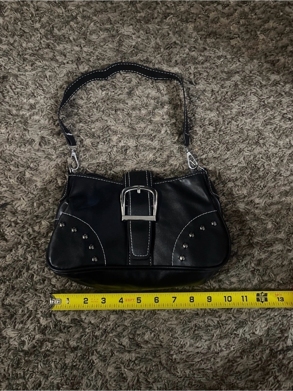 Black Women's Shoulder Bag with Buckle Detail